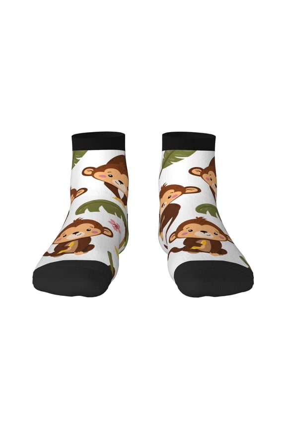 Monkeys Swinging from Palms Print Adult Socks, Crew Moisture-wicking Socks, Unisex Cushion Crew Socks,Casual Sports Ankle Socks