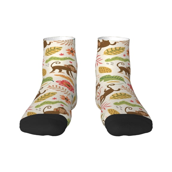 Fuzoiu Monkeys in the Jungle Print Adult Socks, Crew Moisture-wicking Socks, Unisex Cushion Crew Socks,Casual Sports Ankle Socks