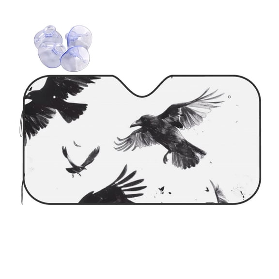 Fuzoiu Monochrome Flying Ravens Print Car Windshield Sun Shade,Block Uv Rays Sunshade,Foldable Front Window Sun Visor Protector for Car,SUV,Truck-Keep Vehicle Cool-Monochrome Flying Ravens