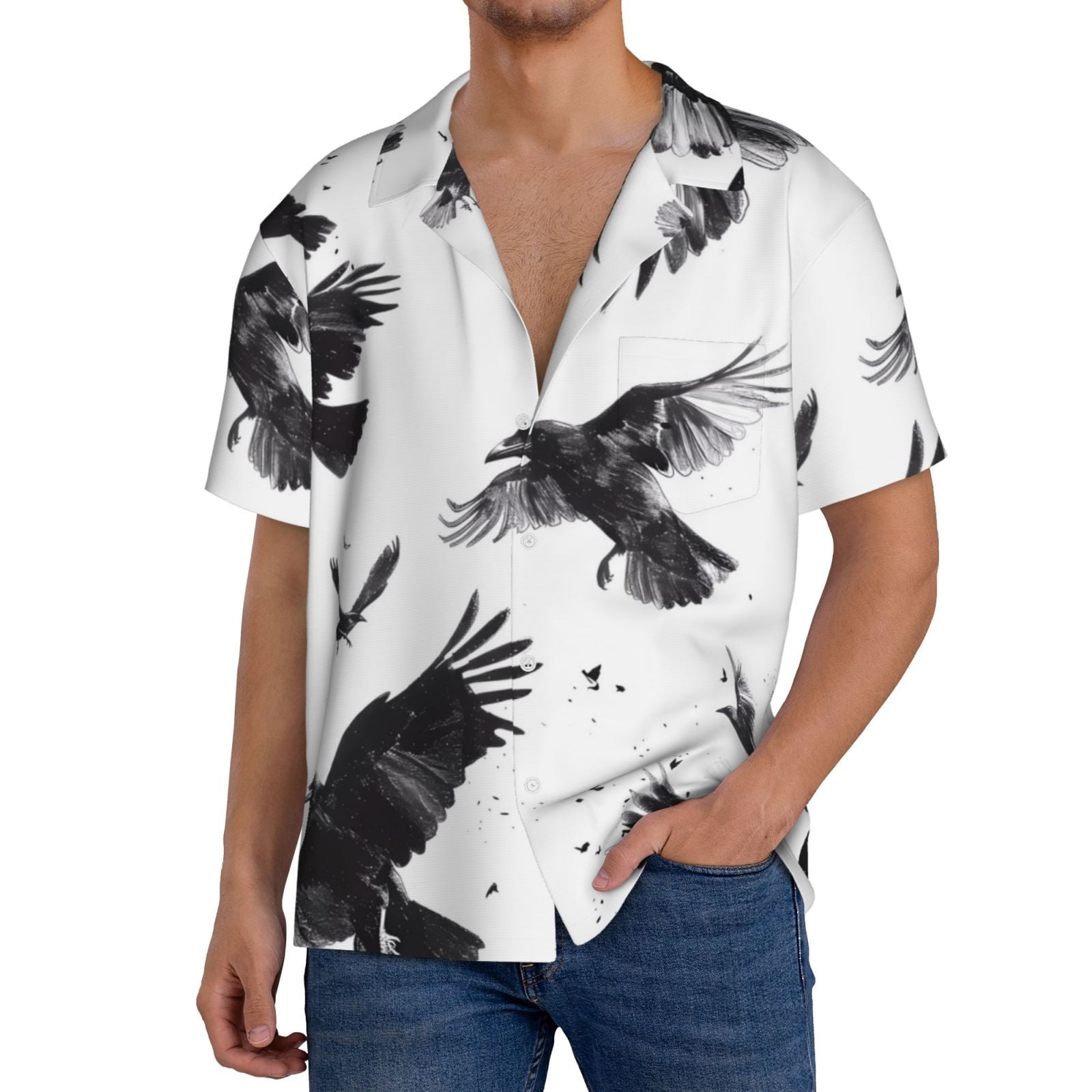 Fuzoiu Monochrome Flying Ravens Print Men's Casual Short,Men's Short ...