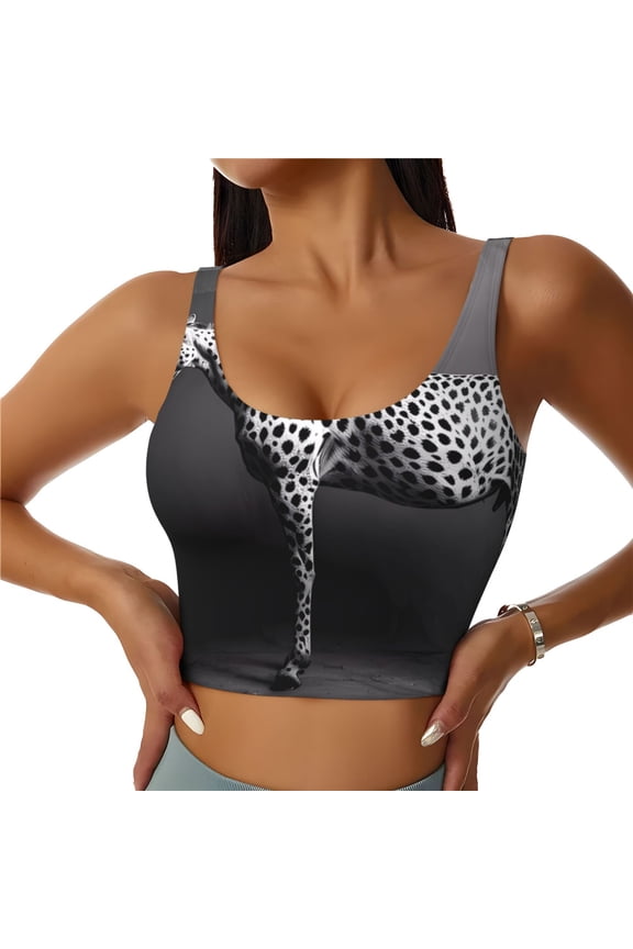 Monochrome Leopard Horse Print Women's Sports Vest,U-Back Sports Tank,Gym Vests,Athletic Sleeveless Shirts,Exercise Undershirts,Yoga, Gym, and Dance Wear-Small