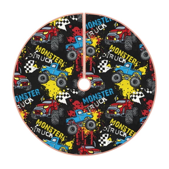Fuzoiu Monster Car Print Christmas Tree Skirt,Xmas Christmas Decorations,Xmas Tree Mat for Farmhouse Holiday New Years Home Party Decor Tree Rugs-30"