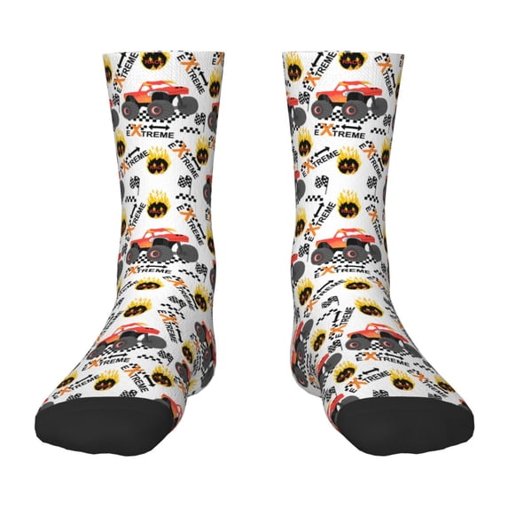 Fuzoiu Monster truck Print Kids Socks For Boys Girls,Grip Crew Socks with Non Slip,Lightweight Stretch Crew Socks,Toddlers Crew Boot Socks