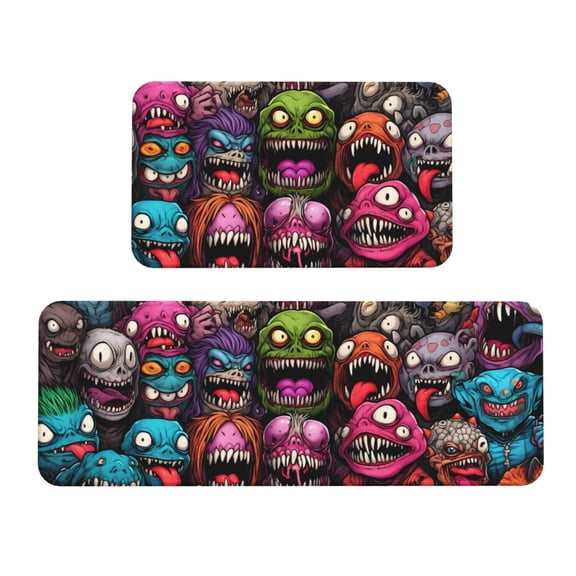 Fuzoiu Monstrous Cartoon Characters Print Kitchen Floor Mat 2 Sets,Kitchen Rugs and Mats,,Non Skid Waterproof Kitchen Floor Mat for Kitchen,Home Office,Sink,Laundry