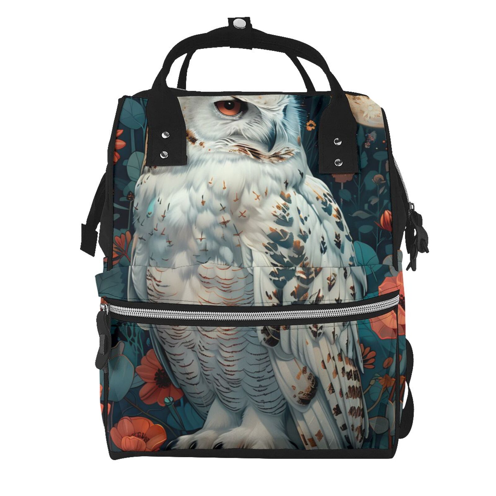 Fuzoiu Moon Flower White Owl Print Diaper Bag Backpack,Baby Essentials Travel Tote,Multi function Waterproof Diaper Bag, Travel Essentials Baby Bag - Unisex