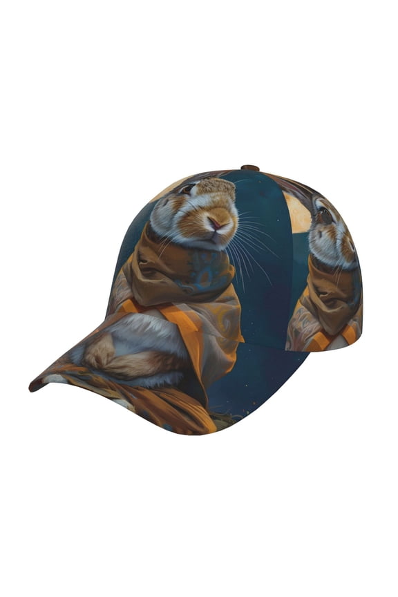 Moon Night Sky Cute Rabbit Print Adjustable Baseball Cap for Men and Women, Unisex Sports Hat, Sun Protection Hat for Running Workouts and Outdoor Activities All Seasons