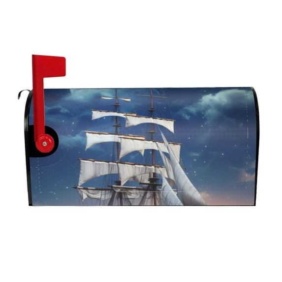 Fuzoiu Moonlit Night Sea Sailboat Print Decorative Waterproof Mailbox Cover,Welcome Magnetic Mailbox Cover, Post Letter Box Wrap Cover for Outdoor Decor -25.5x21 in