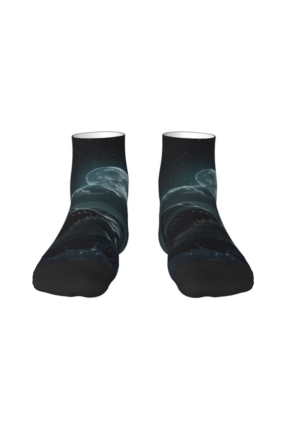 Moonlit Night Sky Shark Print Adult Socks, Crew Moisture-wicking Socks, Unisex Cushion Crew Socks,Casual Sports Ankle Socks