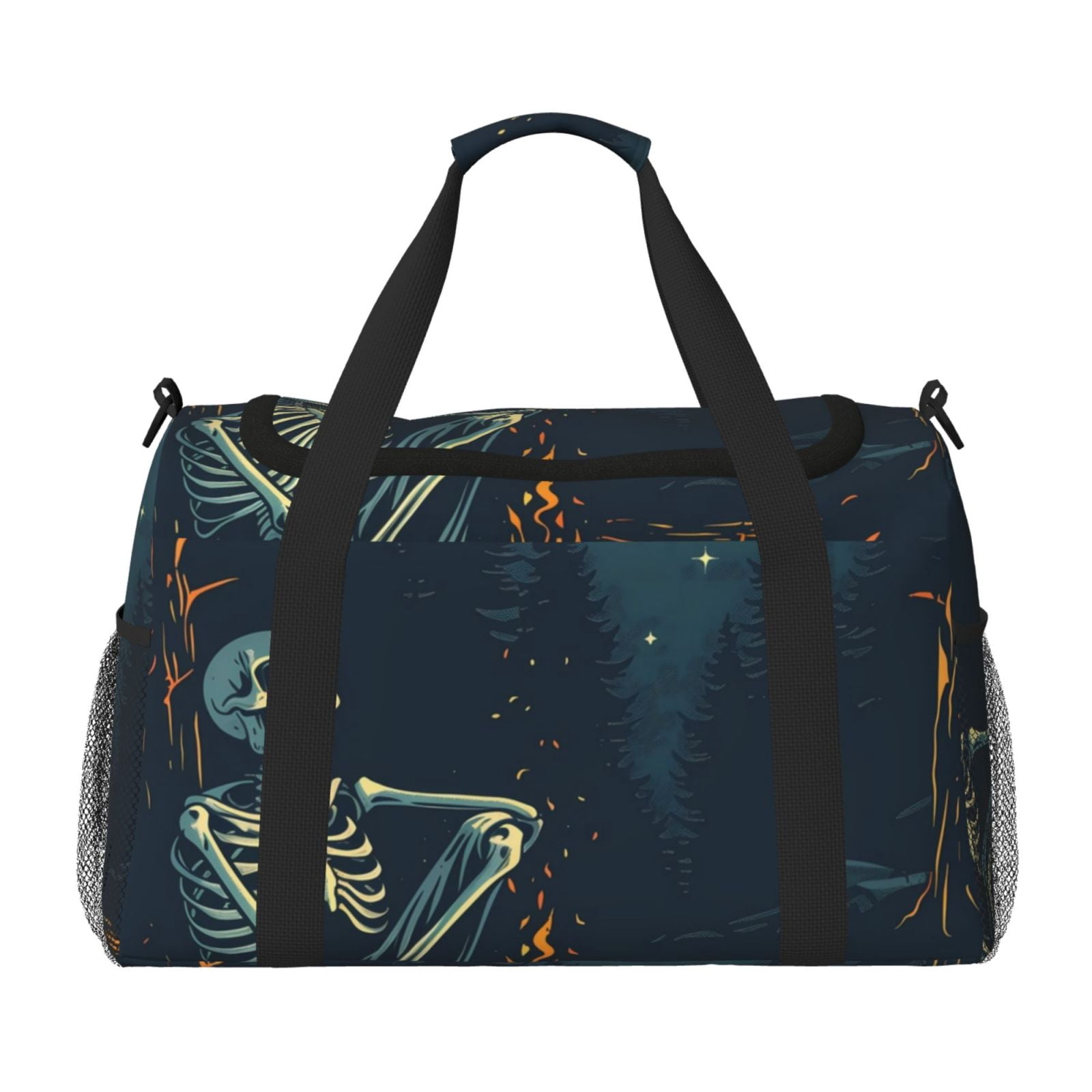 Fuzoiu Moonlit Skeleton Campfire Print Travel Duffle Bag,Carry On Tote Bags,Duffel Bag,Sport Gym Bag, Hospital Bag for Labor and Delivery, Overnight Bag,Luggage Bag
