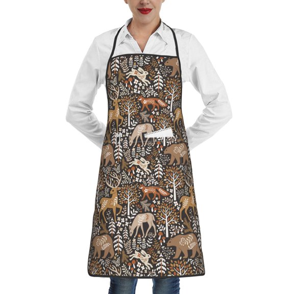 Fuzoiu Moose fox bear leaf tree Print Kitchen Cooking Aprons,Kitchen Cooking BBQ Aprons,Chef Apron with 2 Pockets for Men Women,Art Aprons for Painting Pottery Ceramics