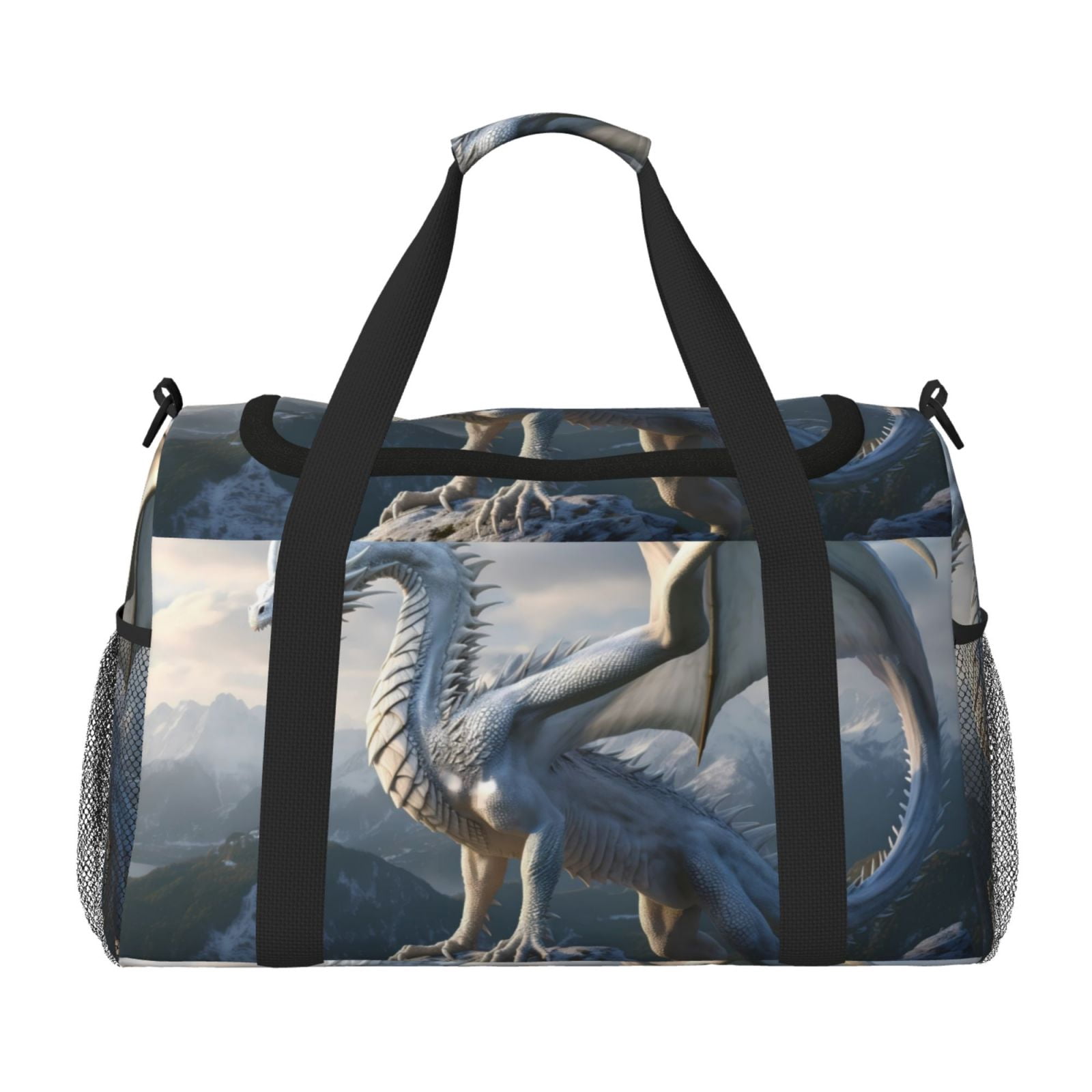 Fuzoiu Mountain White Dragon Print Travel Duffle Bag,Carry On Tote Bags,Duffel Bag,Sport Gym Bag, Hospital Bag for Labor and Delivery, Overnight Bag,Luggage Bag