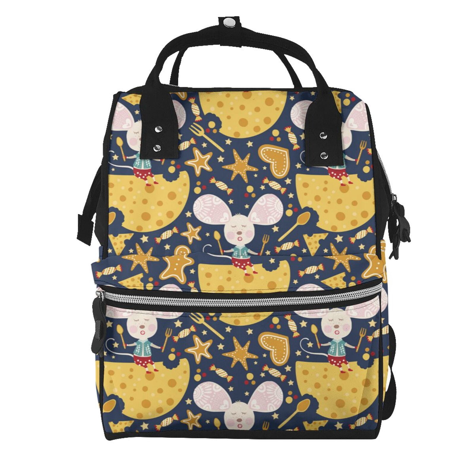 Fuzoiu Mouse Cheese Print Diaper Bag Backpack,Baby Essentials Travel Tote,Multi function Waterproof Diaper Bag, Travel Essentials Baby Bag - Unisex