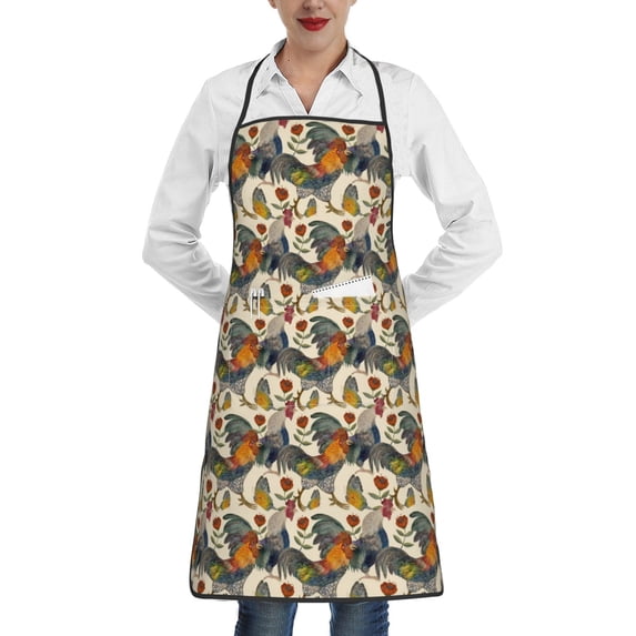 Fuzoiu Multi-Colored Roosters Print Kitchen Cooking Aprons,Kitchen Cooking BBQ Aprons,Chef Apron with 2 Pockets for Men Women,Art Aprons for Painting Pottery Ceramics