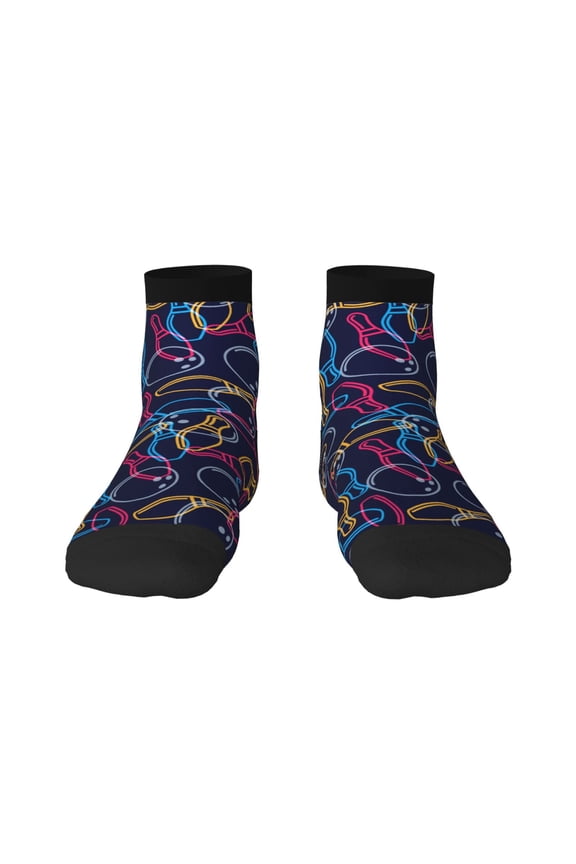 Multicolor Bowling Print Adult Socks, Crew Moisture-wicking Socks, Unisex Cushion Crew Socks,Casual Sports Ankle Socks