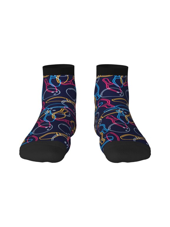 Multicolor Bowling Print Adult Socks, Crew Moisture-wicking Socks, Unisex Cushion Crew Socks,Casual Sports Ankle Socks