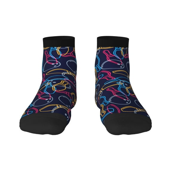 Fuzoiu Multicolor Bowling Print Adult Socks, Crew Moisture-wicking Socks, Unisex Cushion Crew Socks,Casual Sports Ankle Socks