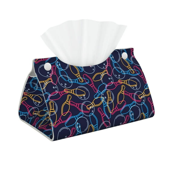 Fuzoiu Multicolor Bowling Print Tissue Box Cover, PU Leather Tissue Holder,Decorative Facial Paper Organizer for Bathroom Living Room Bedroom Countertop Office Desk Car Home