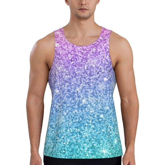 Fuzoiu Multicolor Glitter Print Men's Workout Tank Tops,Sleeveless Gym Shirt Quick Dry,Fitness Bodybuilding T-Shirt,Muscle Athletic Workout Tee-Medium
