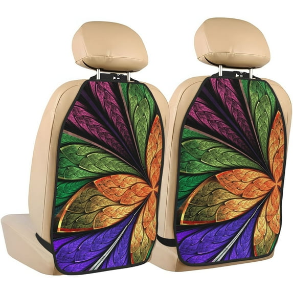 Fuzoiu Multicolored Beautiful Flower1 Print 2 Pack Kick Mat Back Seat Protector With 3 Storage Pockets, Universal Car Seat Back Organizer For Kids Pets, Waterproof Backseat Protector For Most Car