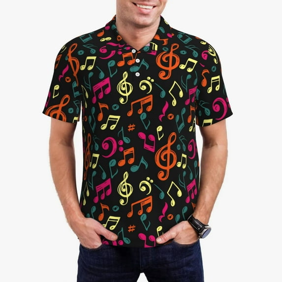Fuzoiu Music Notes Print Men's Polo Shirts Short Sleeve,Golf Shirts for Men,Mens Golf Shirt Moisture Wicking Quick-Dry-XX-Large