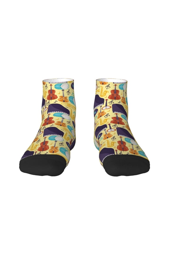 Musical Instruments Print Adult Socks, Crew Moisture-wicking Socks, Unisex Cushion Crew Socks,Casual Sports Ankle Socks