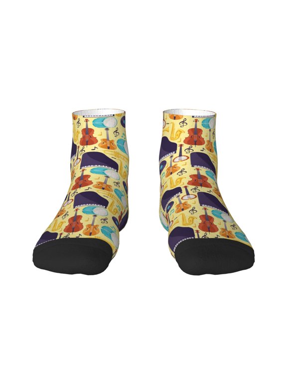 Musical Instruments Print Adult Socks, Crew Moisture-wicking Socks, Unisex Cushion Crew Socks,Casual Sports Ankle Socks