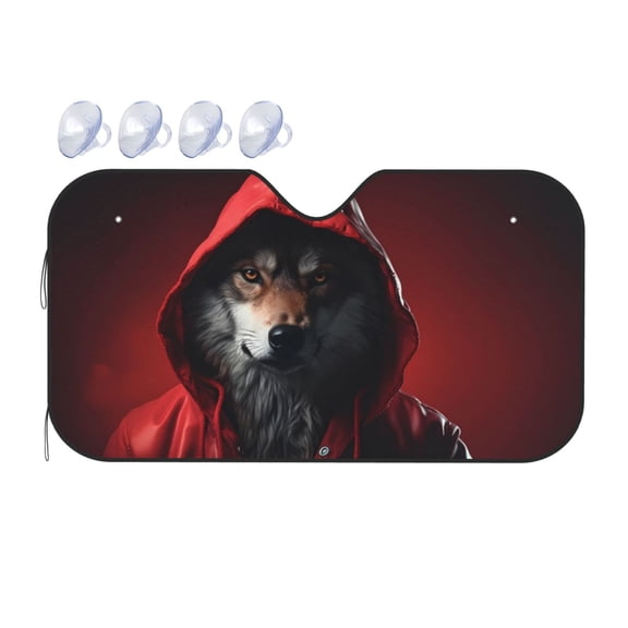 Fuzoiu Mysterious Hooded Wolf Print Car Windshield Sunshade,Foldable Reflective Sun Visor,Windshield Sun Shade,UV Rays Sun Visor Shade,Auto Front Sun Shield Shade-Small