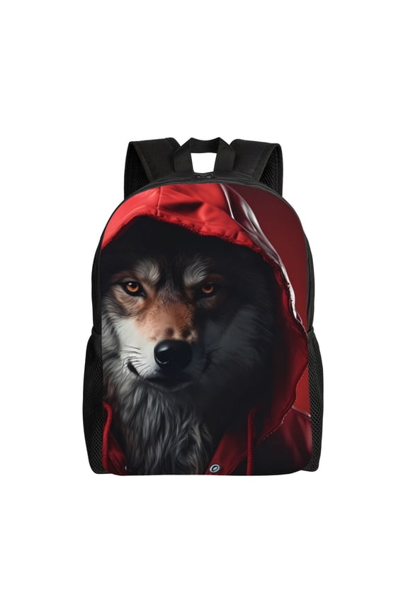 Mysterious Hooded Wolf Print Laptop Backpack,Work Business Backpacks, Large Capacity Nurse Bag College Bookbag for School, Waterproof Casual Daypack for Travel