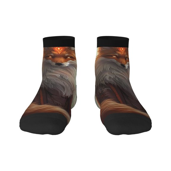 Fuzoiu Mystic Fox With Halo Print Adult Socks, Crew Moisture-wicking Socks, Unisex Cushion Crew Socks,Casual Sports Ankle Socks