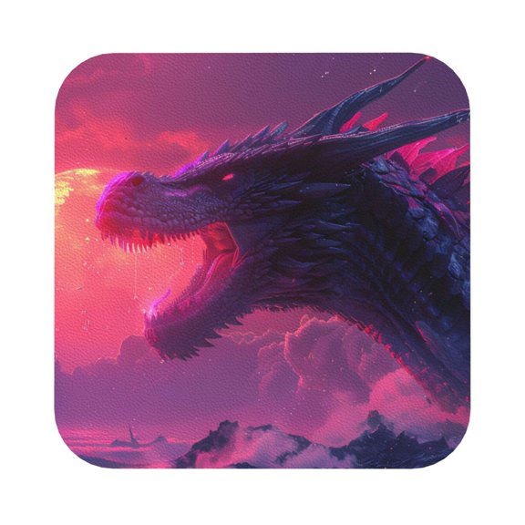 Fuzoiu Mystical Dragon Under Moon Print Leather Coasters Set,Drink Coasters Set of 6,for Tabletop Protection, Durable PVC Coasters,Home Décor and Housewarming Gift,Square