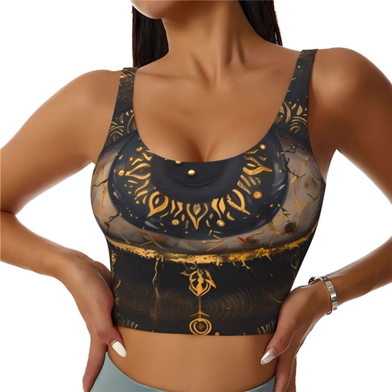 Fuzoiu Mystical Golden Eye Print Women's Sports Vest,U-Back Sports Tank,Gym Vests,Athletic Sleeveless Shirts,Exercise Undershirts,Yoga, Gym, and Dance Wear-Large