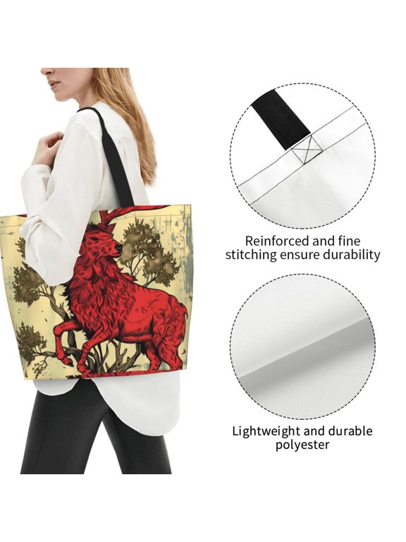 Fuzoiu Mythical Red Stag Illustration Print Tote Bags for Women,Shoulder Bag, Gym Tote,Top Handle Ladies Shoulder Bags for Work Beach Travel and Shopping Grocery