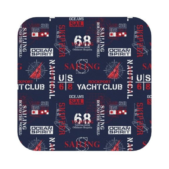 Fuzoiu Nautical Style Sailboat Print Leather Coasters Set,Drink Coasters Set of 6,for Tabletop Protection, Durable PVC Coasters,Home Décor and Housewarming Gift,Square