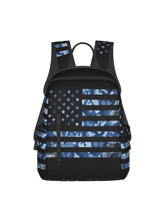 Navy Camouflage American Flag Print Lightweight Daypack,Weekender Bag for Men and Women, Travel Backpack with Padded Straps for School, Travel & Work