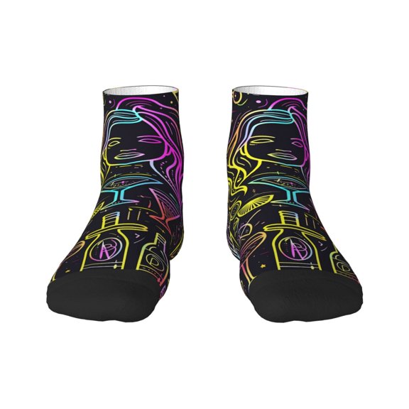 Fuzoiu Neon Bar Drinks Print Adult Socks, Crew Moisture-wicking Socks, Unisex Cushion Crew Socks,Casual Sports Ankle Socks