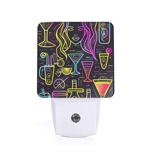 Fuzoiu Neon Bar Drinks Print Dusk to Dawn LED Night Light with Light Sensor, Energy-Efficient Touch-Safe Night Lamp for Home, Office, and Kids' Rooms-US
