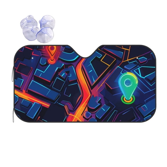 Fuzoiu Neon City Map Print Car Windshield Sun Shade,Block Uv Rays Sunshade,Foldable Front Window Sun Visor Protector for Car,SUV,Truck-Keep Vehicle Cool-Neon City Map