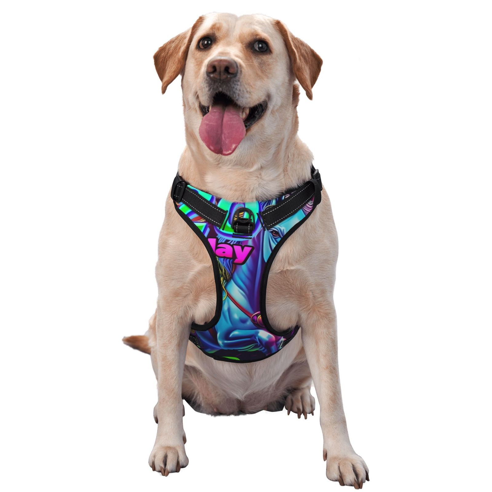 Fuzoiu Neon Free Play Print Reflective Dog Harness,Adjustable, Breathable Pet Vest,Dog Harness No Pull,No Choke Pet Vest for Small, Medium, and Large Dogs-Medium