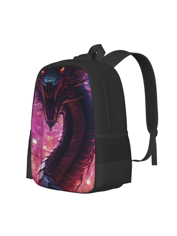 Neon Futuristic Dragon Print Large Capacity Backpack,Travel Backpack,Laptop Bag,College School Rucksack Bag,for School, Travel & Outdoor Activities