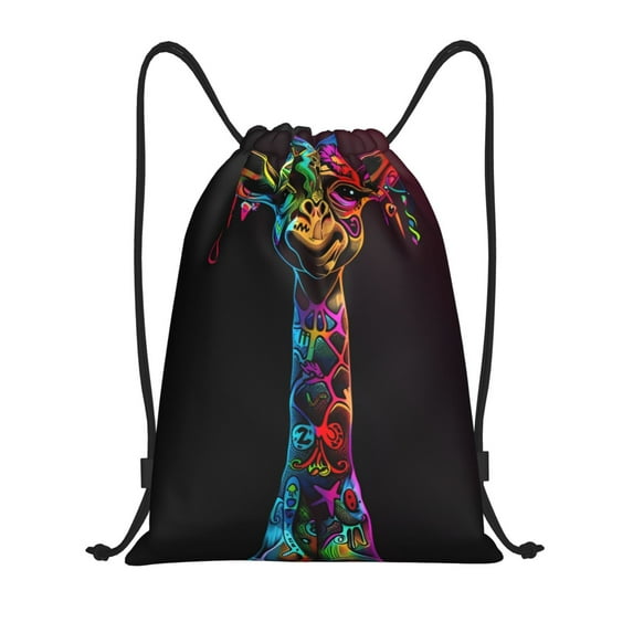Fuzoiu Neon Psychedelic Giraffe Print Drawstring Backpack for Gym, Travel, Yoga,Sports Sackpack String Bag for Women Men-Medium