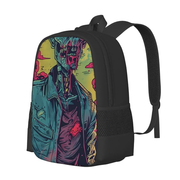 Fuzoiu Neon Zombie Skull Print Large Capacity Backpack,Travel Backpack,Laptop Bag,College School Rucksack Bag,for School, Travel & Outdoor Activities