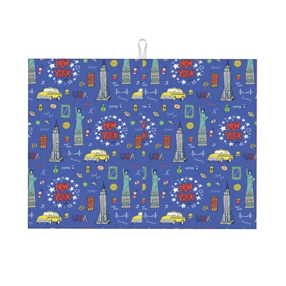 Fuzoiu New-York City Print Absorbent, Reversible Microfiber Dish Drying Mat for Kitchen, Dish Drying Pad for Dishes, Utensils, Pots and Pans, Extra Large 18 Inch x 24 Inch