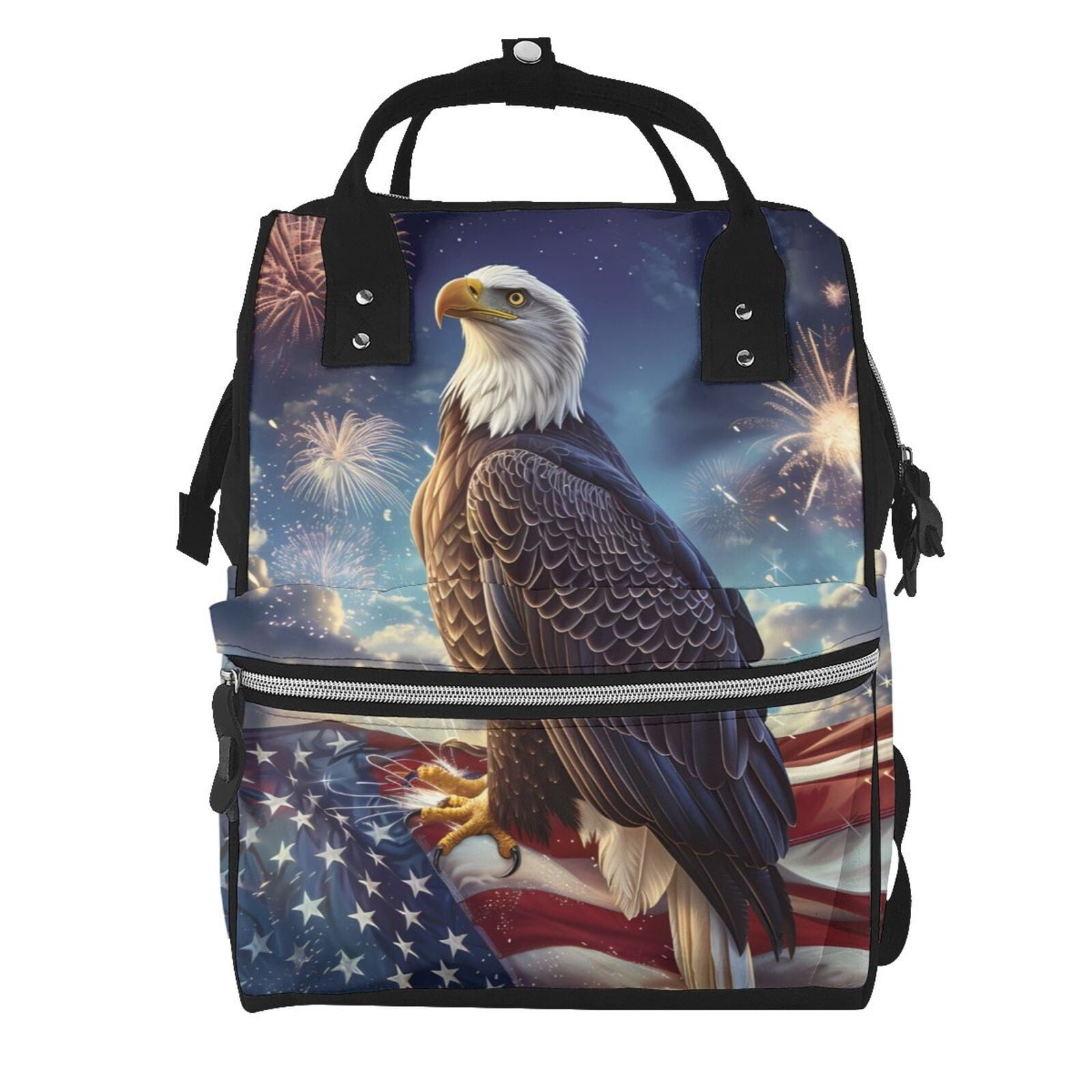 Fuzoiu Night Sky Bald Eagle Print Diaper Bag Backpack,Baby Essentials Travel Tote,Multi function Waterproof Diaper Bag, Travel Essentials Baby Bag - Unisex