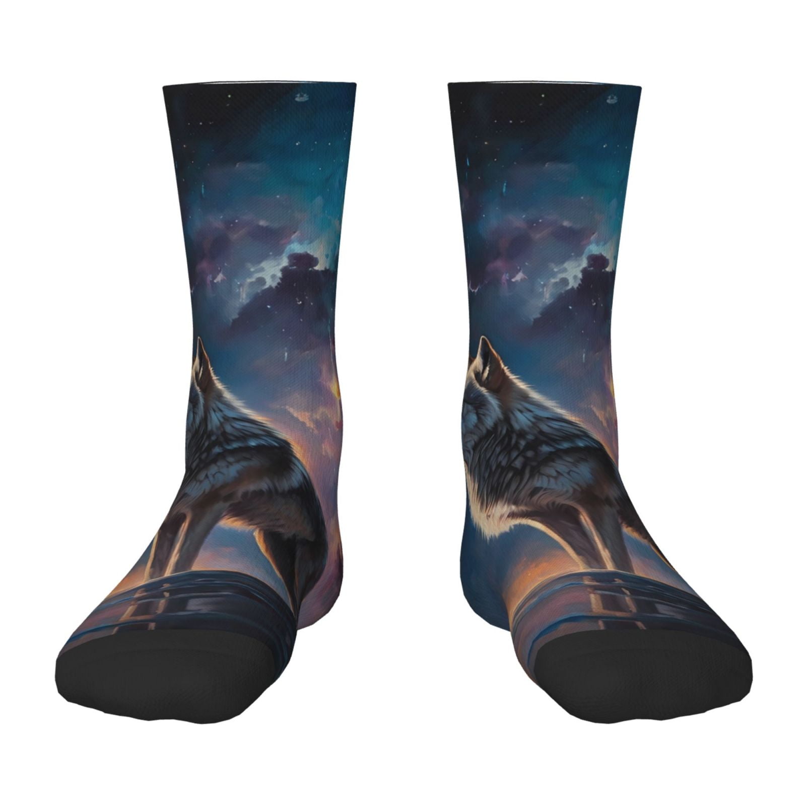 Fuzoiu Night Sky Wolf Print Kids Socks For Boys Girls,Grip Crew Socks ...