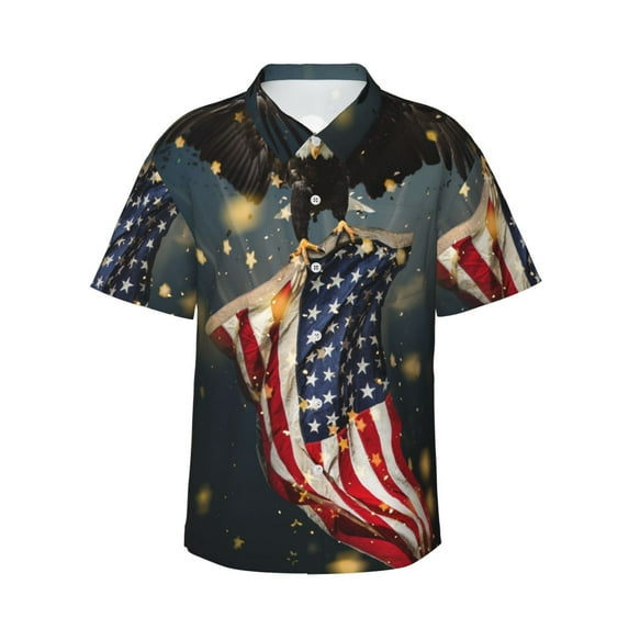 Fuzoiu North American Bald Eagle1 Print Hawaiian Shirt for Men, Summer Beach Casual Short Sleeve Button Down Shirts, Men’s Beach Summer Shirts with Pocket,Medium