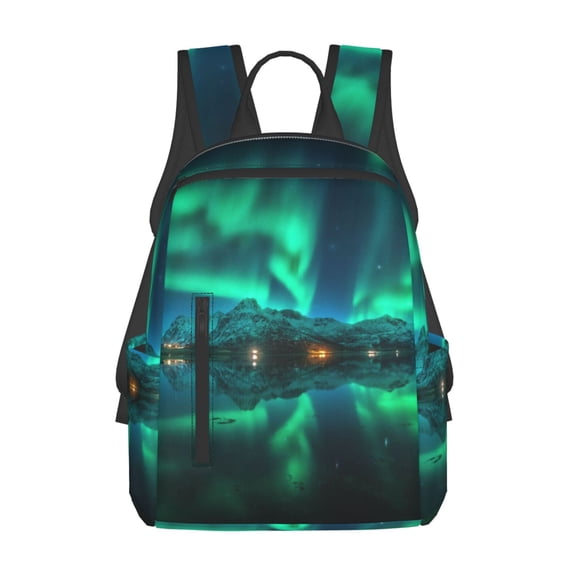 Fuzoiu Northern Lights Print Lightweight Daypack,Weekender Bag for Men and Women, Travel Backpack with Padded Straps for School, Travel & Work
