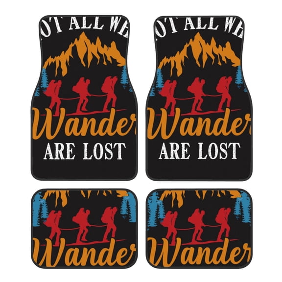 Fuzoiu Not All Who Wander Are Lost Hiking Print Carpet Floor Mats for Car,Car Foot Mat Set,Universal Fit 4 Piece Mat Pad Set,Fits Most Cars Trucks Vans Sedans SUV Auto Carpet Mat Se