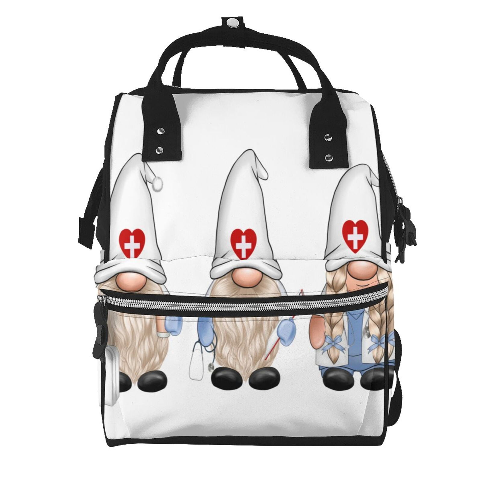 Fuzoiu Nurse doctor gnome Print Diaper Bag Backpack,Baby Essentials Travel Tote,Multi function Waterproof Diaper Bag, Travel Essentials Baby Bag - Unisex