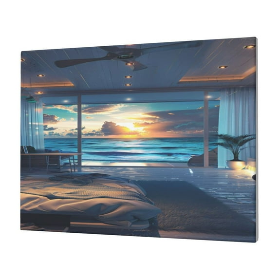 Fuzoiu Ocean View Bedroom Print Canvas Wall Decorative,Modern Artwork Picture Decor Painting,Living Room Bedroom Home Office,Framed Hangable Decorative Artwork Size 30x40