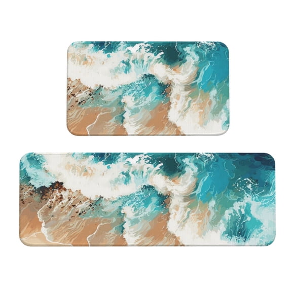 Fuzoiu Ocean Wave Crash Print Kitchen Floor Mat 2 Sets,Kitchen Rugs and Mats,,Non Skid Waterproof Kitchen Floor Mat for Kitchen,Home Office,Sink,Laundry